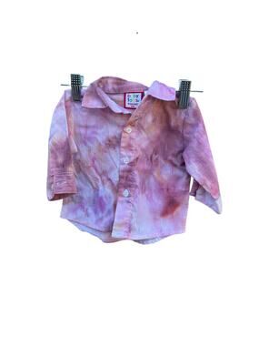 Tie Dye Baby Long Sleeve Button Up Shirt | Baby Shirt | Scrunch Tie - Ice Dye